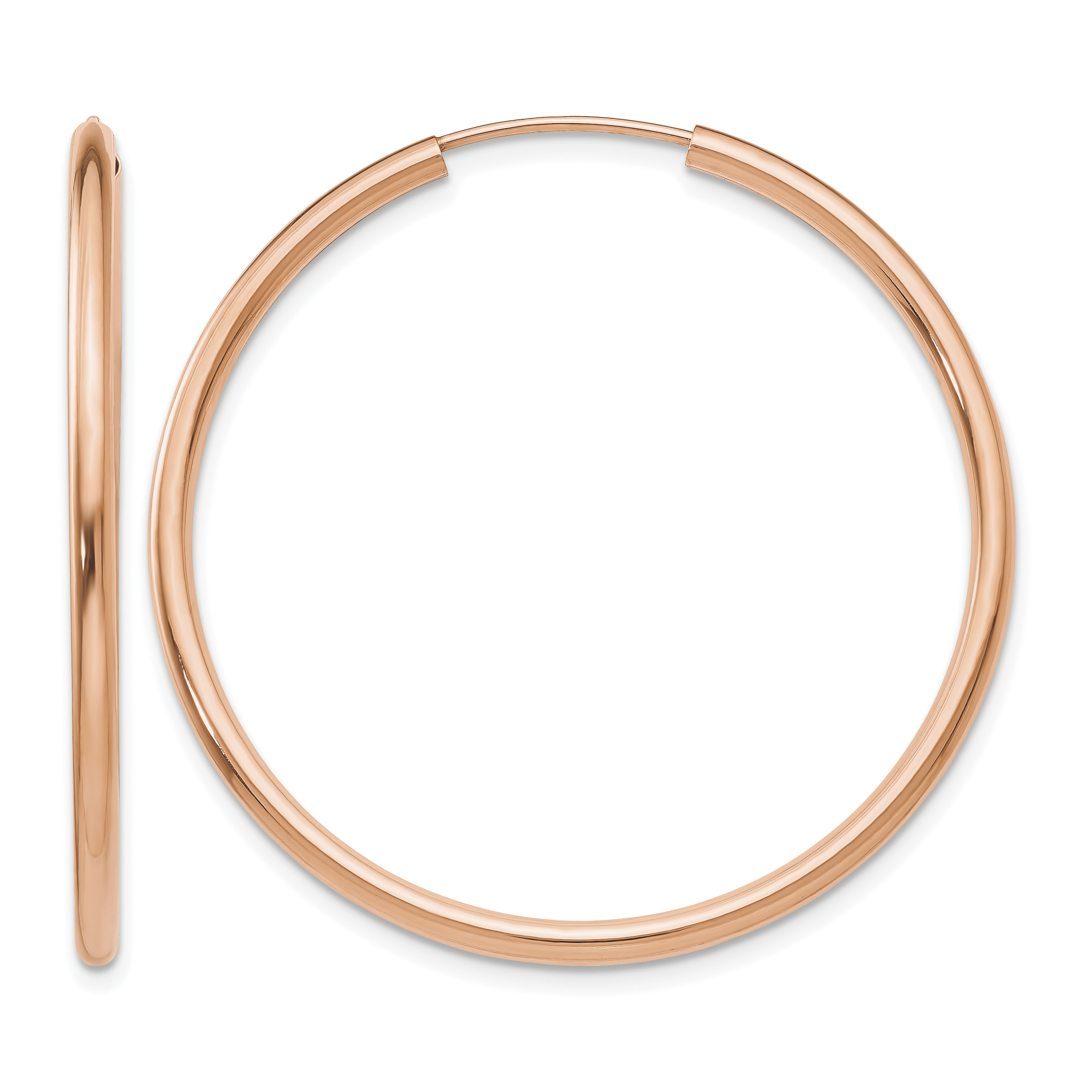14k Rose Gold Polished Endless 2mm Hoop Earrings (XY1254)