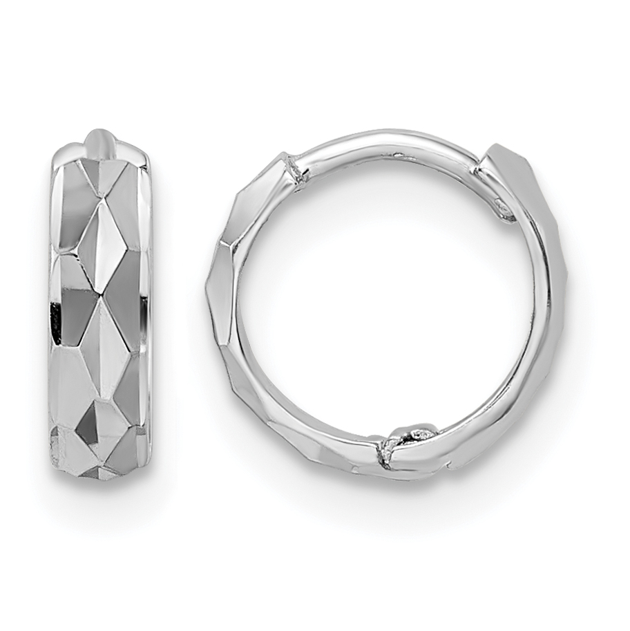 14k White Gold D/C Hinged Hoop Earrings (XY1260W)
