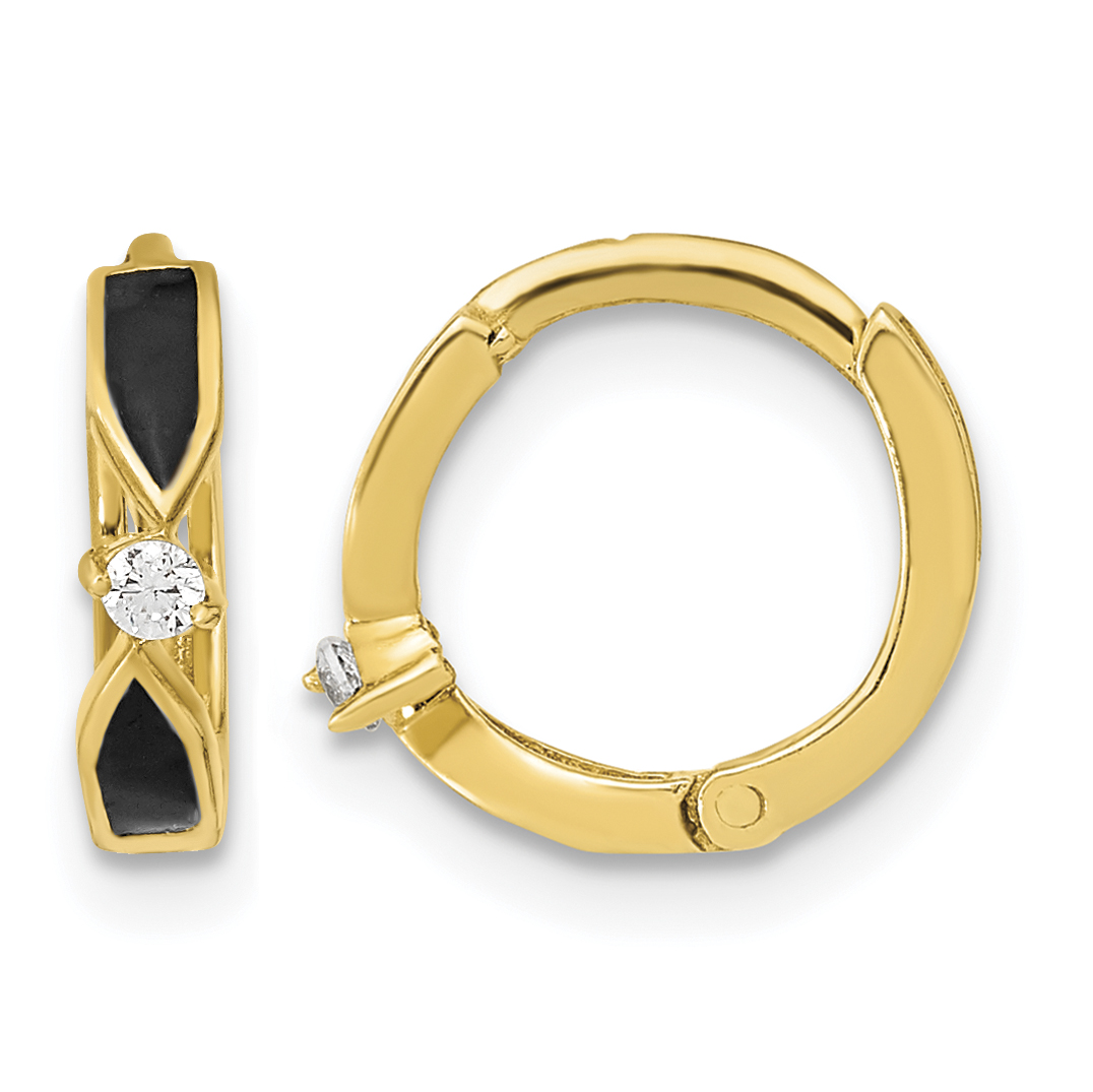 14K Polished Black Onyx Hoop Earrings (XY1261)