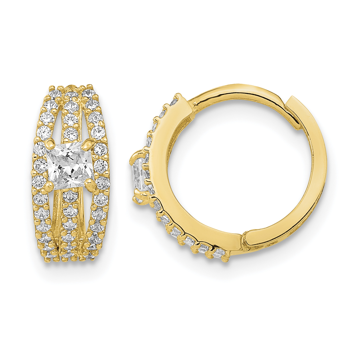14K Polished Fancy CZ Hoop Earrings (XY1262)