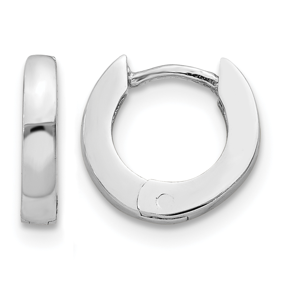 14k White Gold Polished Round Hinged Hoop Earrings (XY191)