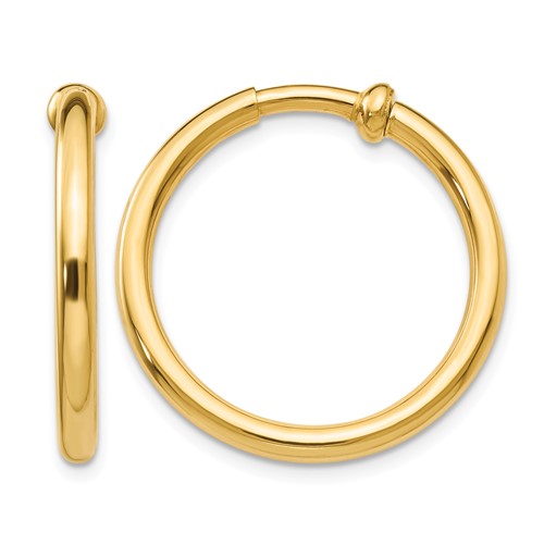14K 2.5x20mm Polished Tube Hoop Non-pierced Earrings
