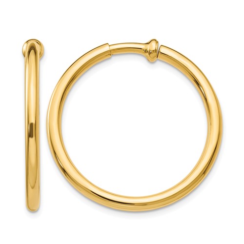 14K Yellow Gold 2.5x 25mm Polished Tube Hoop Non-pierced Earrings