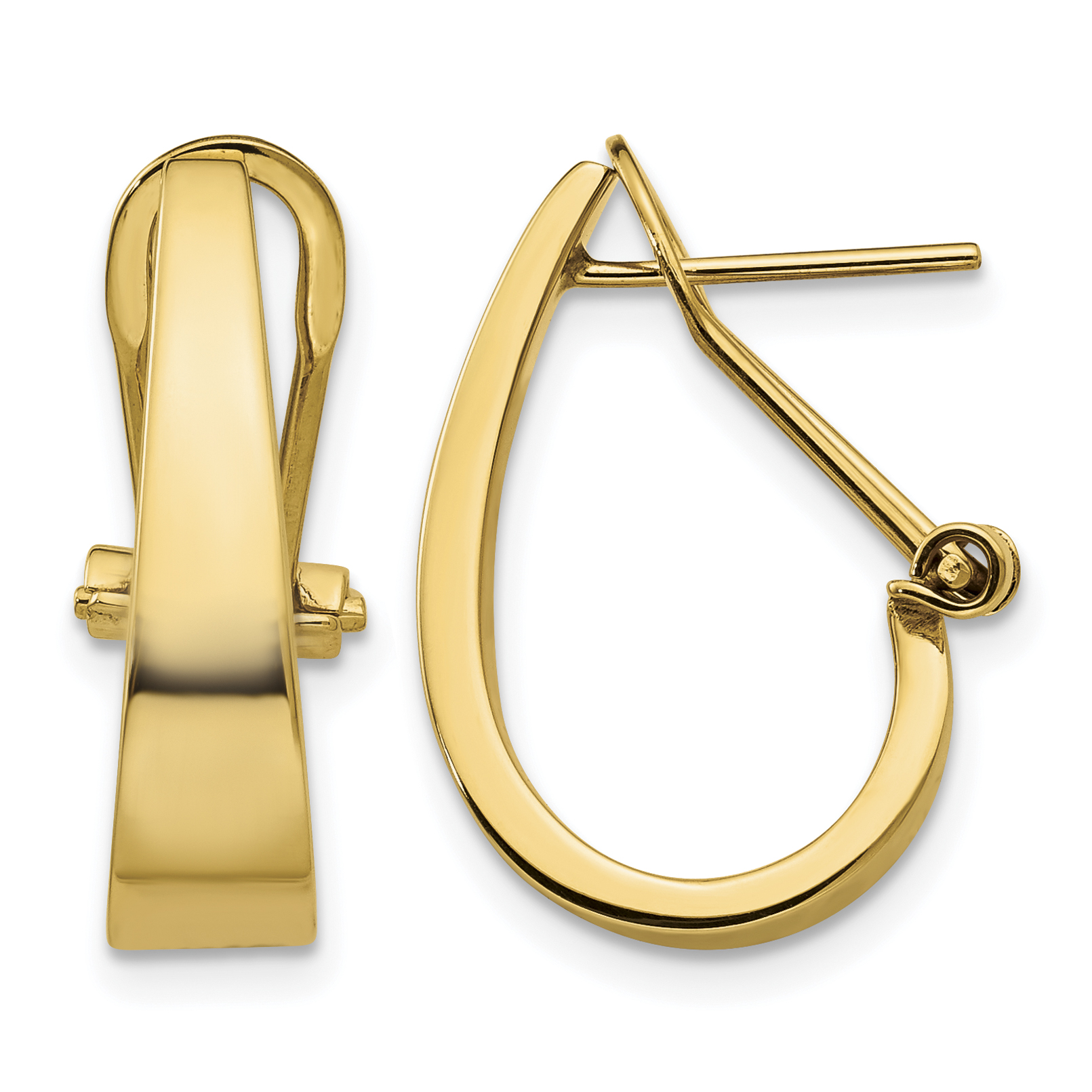 14k Polished J-Hoop Omega Back Post Earrings (XY607)