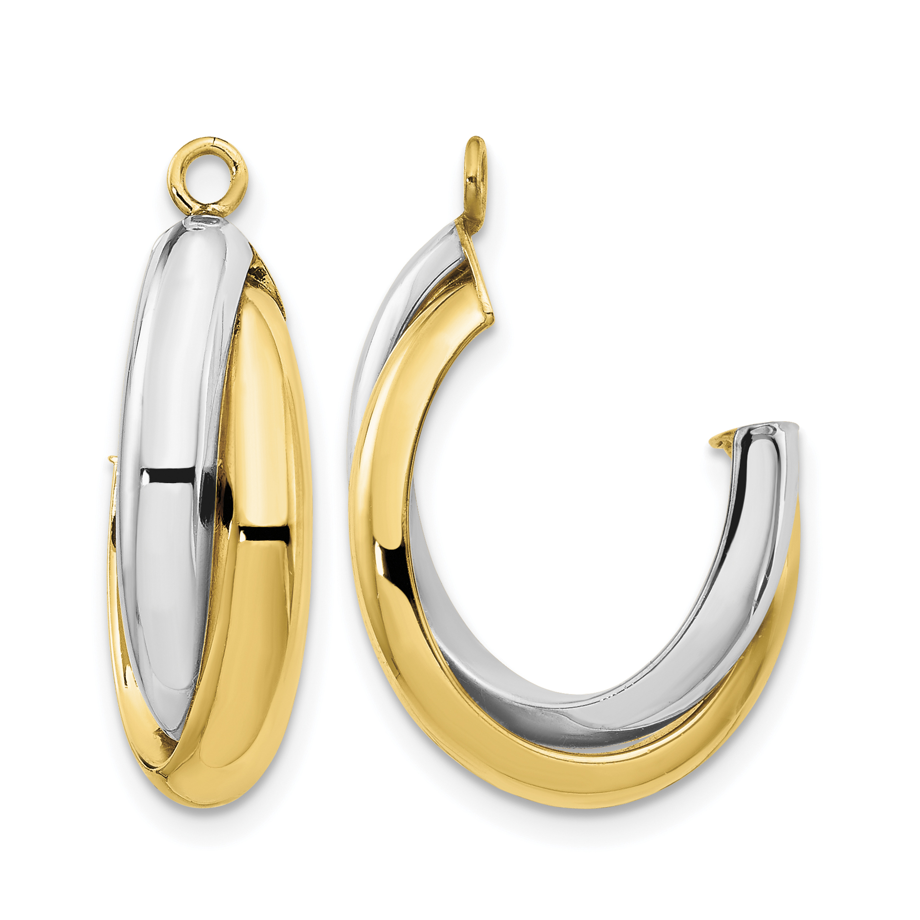 14k Two-tone Polished Double J-Hoop Earring Jackets (XY660)