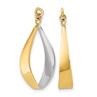 14K and White Rhodium Polished Reversible Oval Hoop Dangle Earring Jackets view 1