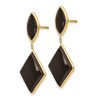14K Yellow Gold Black Onyx Dangle Post Earrings view 2