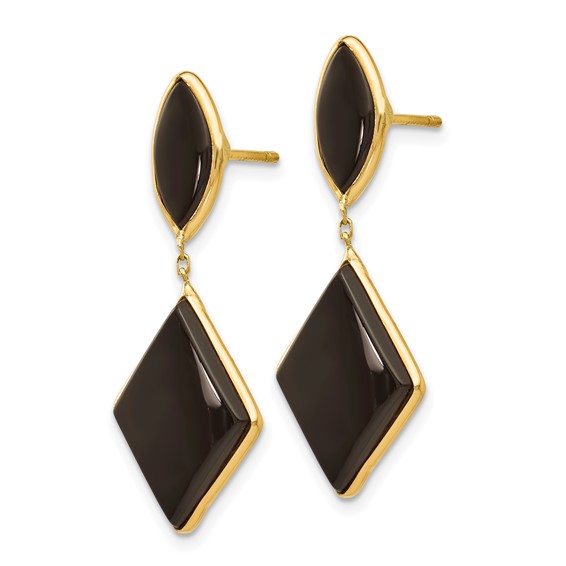 Gold Onyx Dangle Post Earrings