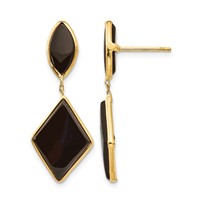 14K Yellow Gold Black Onyx Dangle Post Earrings view 1