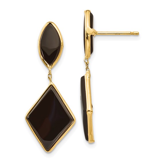 Gold Onyx Dangle Post Earrings