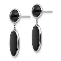 14K White Gold Black Onyx Oval Dangle Post Earrings view 2