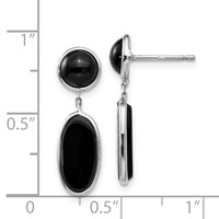 14K White Gold Black Onyx Oval Dangle Post Earrings view 4