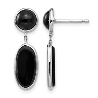 14K White Gold Black Onyx Oval Dangle Post Earrings view 1