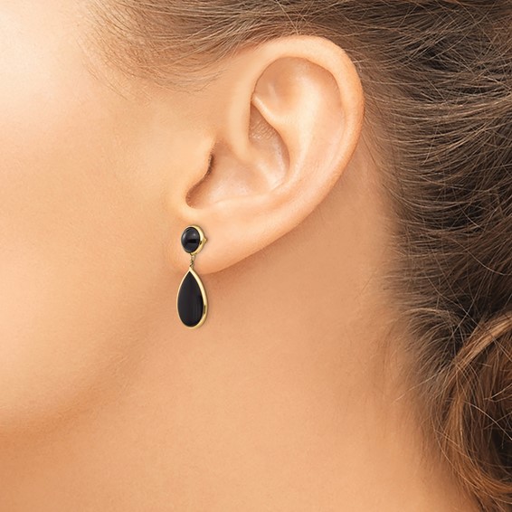 14k Black Onyx Teardrop Dangle Post Earrings