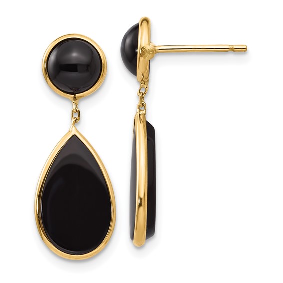 14k Black Onyx Teardrop Dangle Post Earrings
