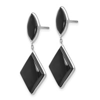 14K White Gold Black Onyx Dangle Post Earrings view 2
