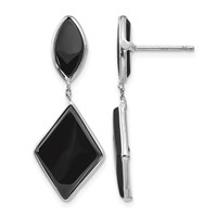 14K White Gold Black Onyx Dangle Post Earrings view 1