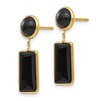 14K Yellow Gold Black Onyx Rectangle Dangle Post Earrings view 2