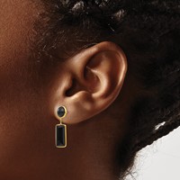 14K Yellow Gold Black Onyx Rectangle Dangle Post Earrings view 3