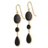 14K Yellow Gold Black Onyx Geometric Dangle French Hook Earrings view 2