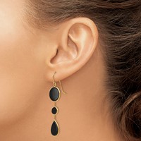 14K Yellow Gold Black Onyx Geometric Dangle French Hook Earrings view 3