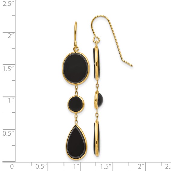 14k Black Onyx Geometric Dangle French Hook Earrings
