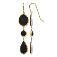 14K Yellow Gold Black Onyx Geometric Dangle French Hook Earrings view 1
