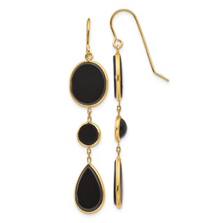 14k Black Onyx Geometric Dangle French Hook Earrings