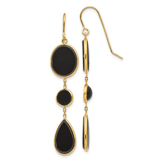 14k Black Onyx Geometric Dangle French Hook Earrings