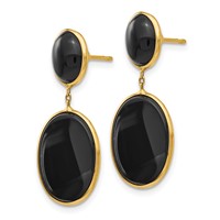 14K Yellow Gold Black Onyx Oval Dangle Post Earrings view 2