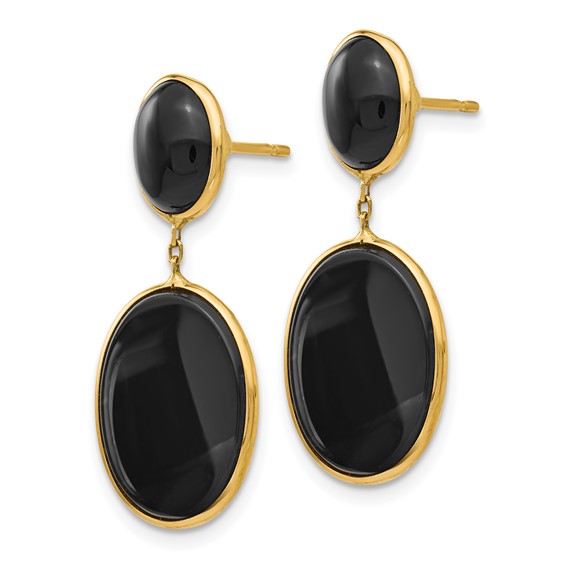 14k Black Onyx Oval Dangle Post Earrings