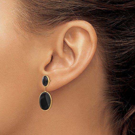 14k Black Onyx Oval Dangle Post Earrings
