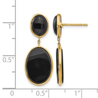 14K Yellow Gold Black Onyx Oval Dangle Post Earrings view 4