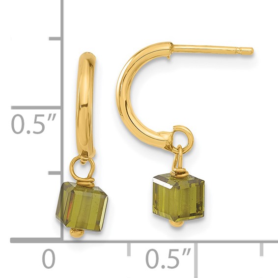 14ky Green CZ Dangle C-Hoop Earrings