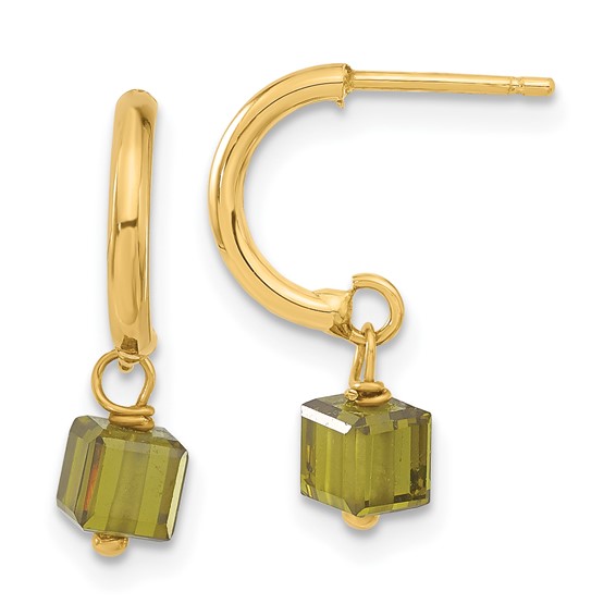 14ky Green CZ Dangle C-Hoop Earrings
