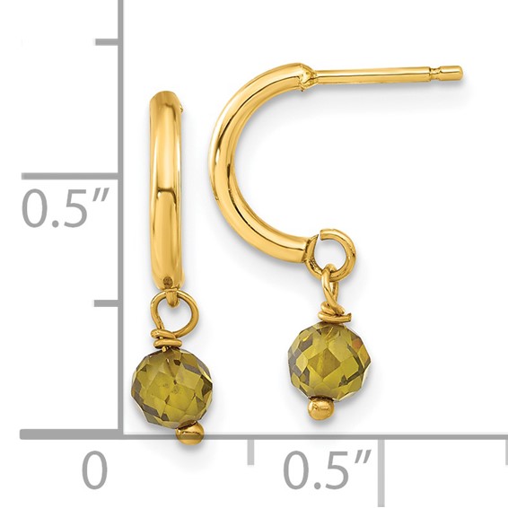 14k Green CZ Dangle Half Hoop Earrings