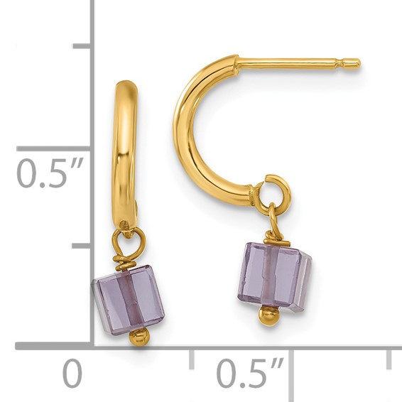 14k Purple CZ Dangle Half Hoop Earrings