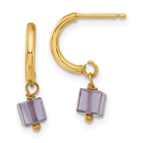 14k Purple CZ Dangle Half Hoop Earrings