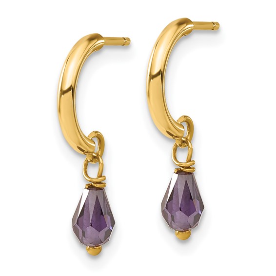 14ky Purple CZ Dangle C-Hoop Earrings