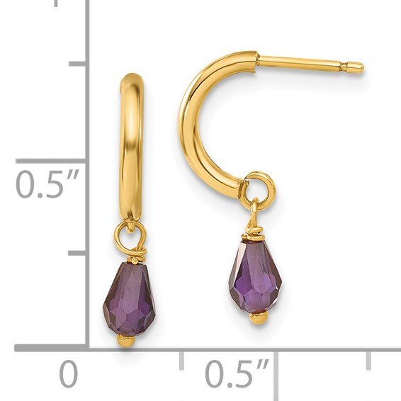 14ky Purple CZ Dangle C-Hoop Earrings