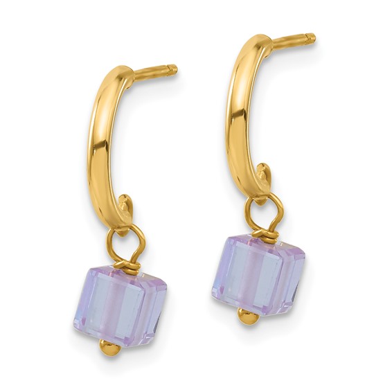 14ky Purple CZ Dangle C-Hoop Earrings