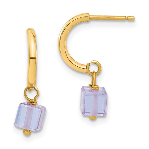14ky Purple CZ Dangle C-Hoop Earrings
