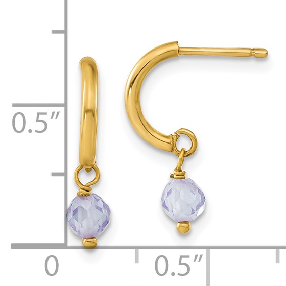 14k Purple CZ Dangle Half Hoop Earrings
