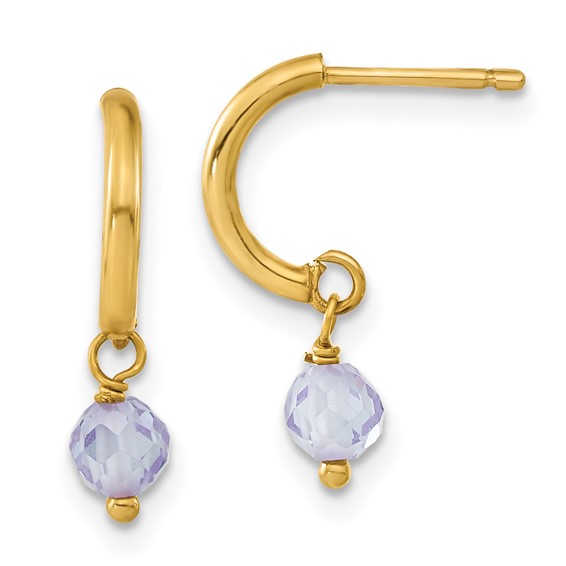 14k Purple CZ Dangle Half Hoop Earrings