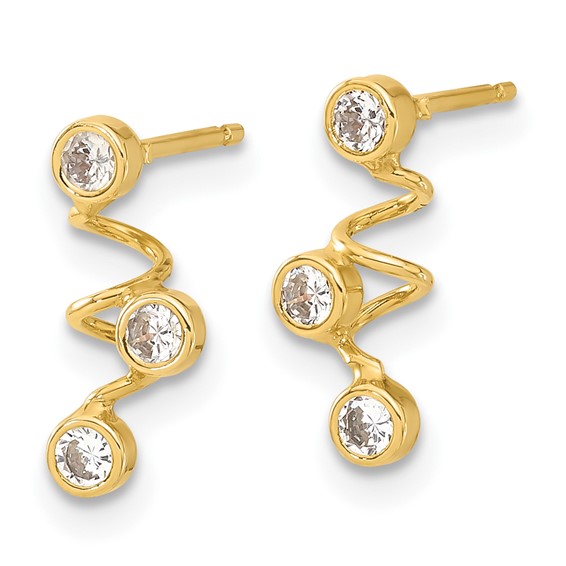 14ky Polished CZ Spiral Post Dangle Earrings