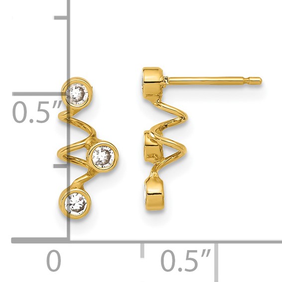 14ky Polished CZ Spiral Post Dangle Earrings