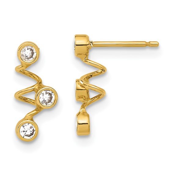 14ky Polished CZ Spiral Post Dangle Earrings