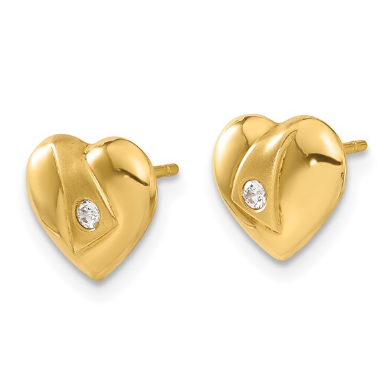 14ky Polished & Satin CZ Heart Post Earrings