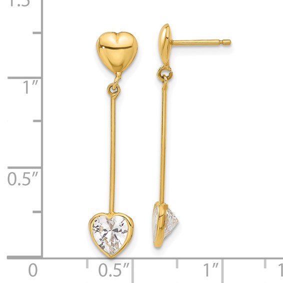 14k CZ Heart Dangle Earrings