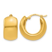14K Yellow Gold 8.75x 18mm Wide Puffed Hoop Earrings view 1